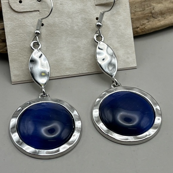 Jewelry - Elegant Silver Tone and Blue Dangle Earrings- Glam Statement